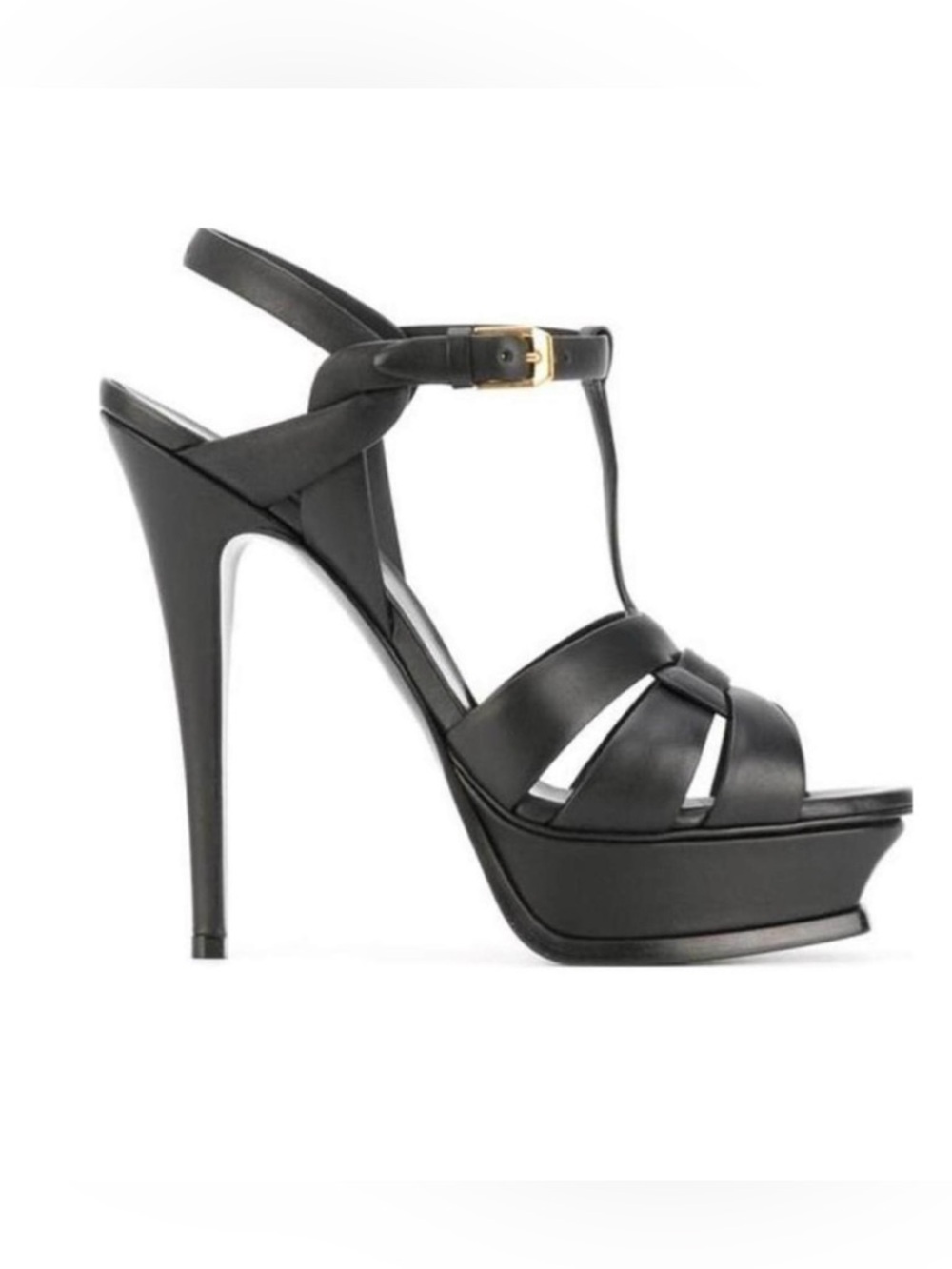 Saint Laurent Black Leather Tribute Heels- 39.5